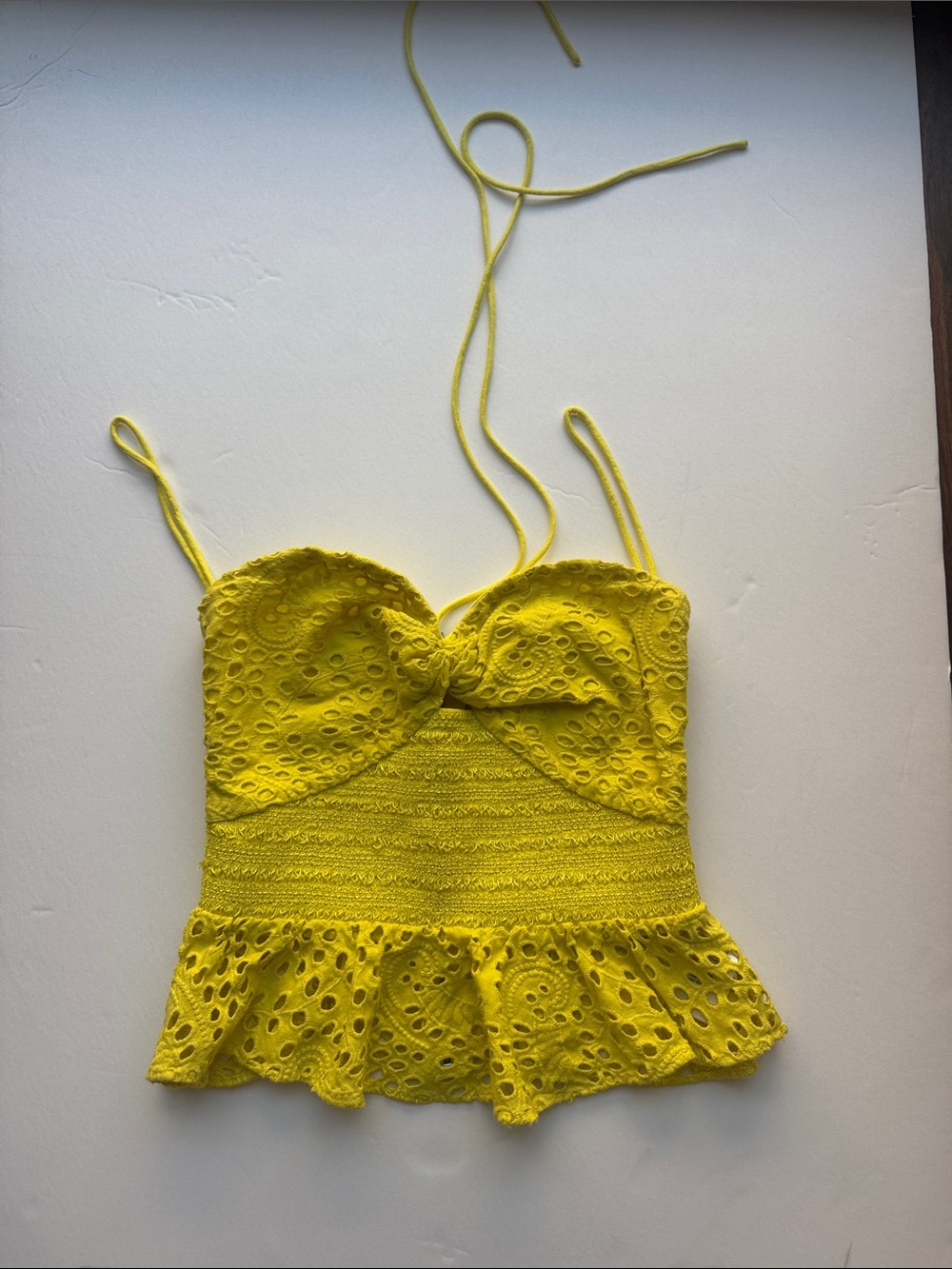 Alice + Olivia Bright Yellow Eyelet Peplum Camisole